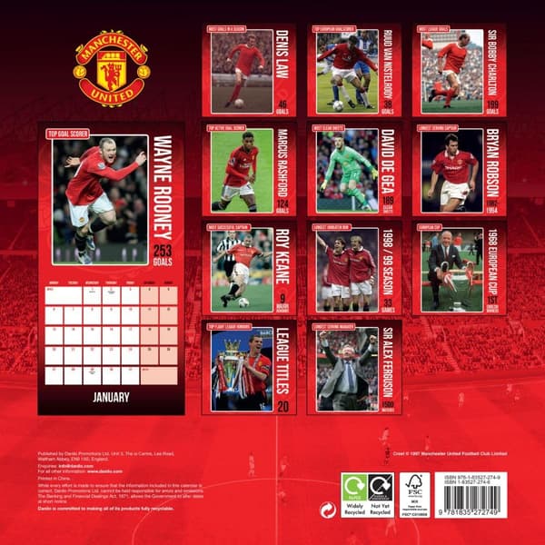 Manchester United FC Legends 2025 Square Wall Calendar