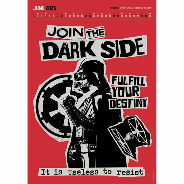 Star Wars Dark Side Villains Collectors Edition 2025 A3 Wall Calendar