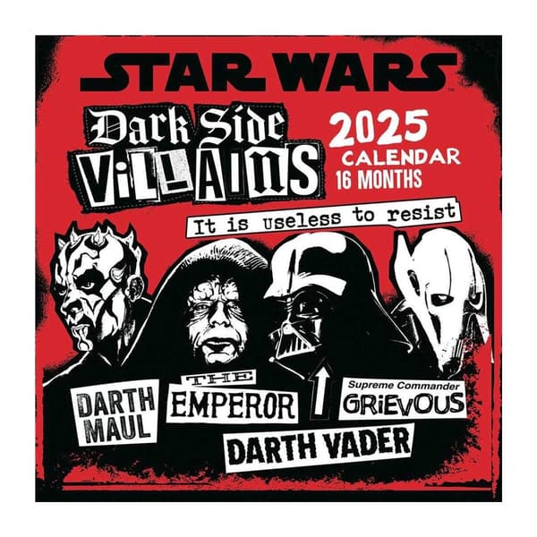 Star Wars Villains 2025 Square Calendar Red/Black/White One Size
