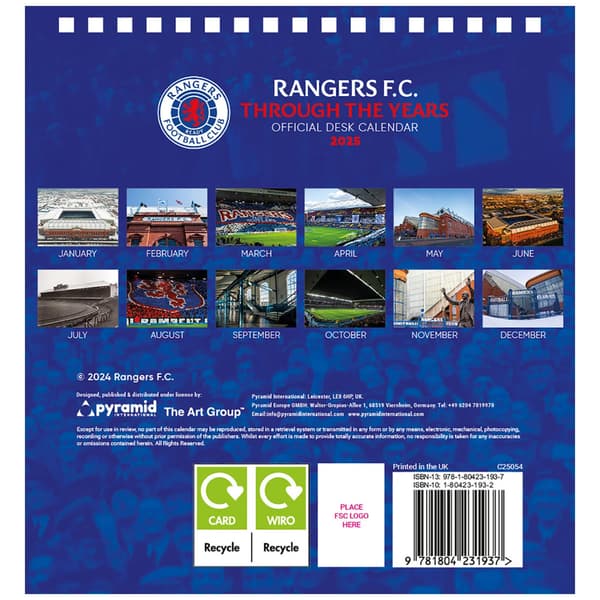 Rangers FC Through The Years 2025 Desktop Calendar