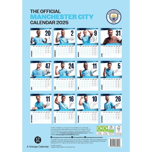 Manchester City FC 2025 A3 Wall Calendar