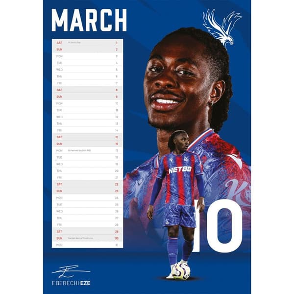 Crystal Palace FC 2025 A3 Wall Calendar