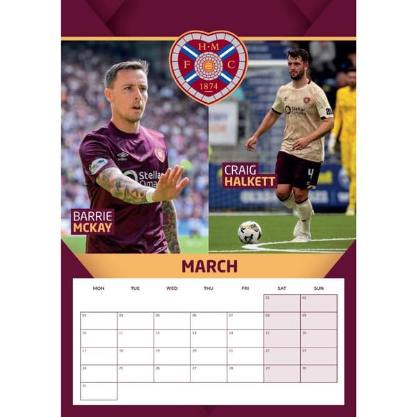 Heart Of Midlothian FC 2025 A3 Wall Calendar