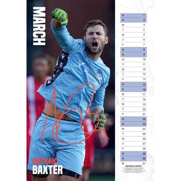 Bolton Wanderers FC 2025 A3 Wall Calendar