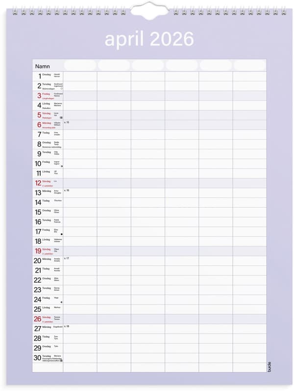Familjekalender 25/26 Praktisk Burde