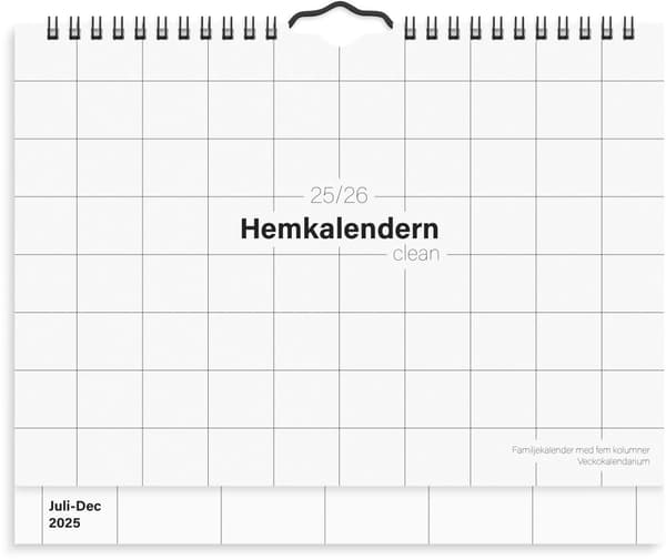 Väggkalender 25/26 A4 Hemkalendern Clean Burde