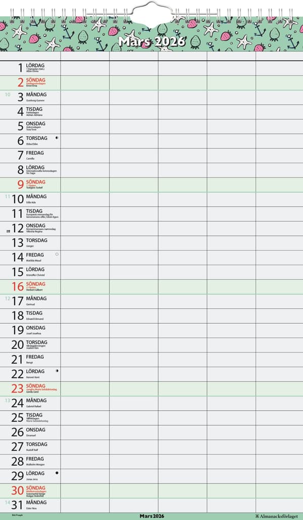 Familie-veggkalender 25/26 18 mnd 5 kolonner Almanacksförlaget