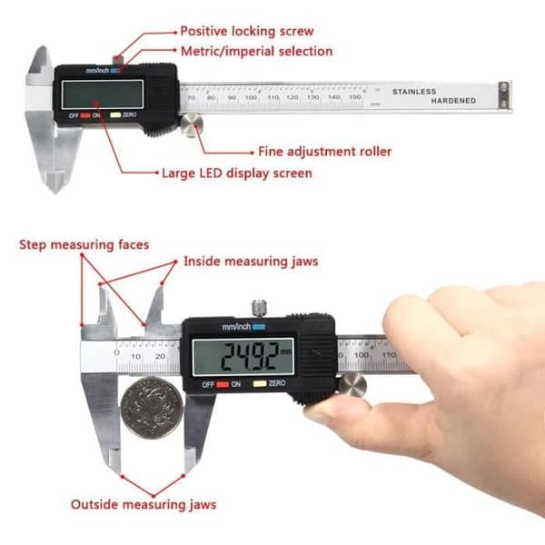 Bromsok Digital LCD Mikrometer 0-150mm Rostfritt Stål - Silver