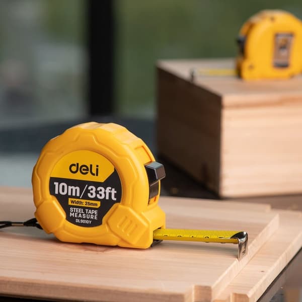 Stålmålebånd 10m/25mm Deli Tools EDL9010Y (gul)