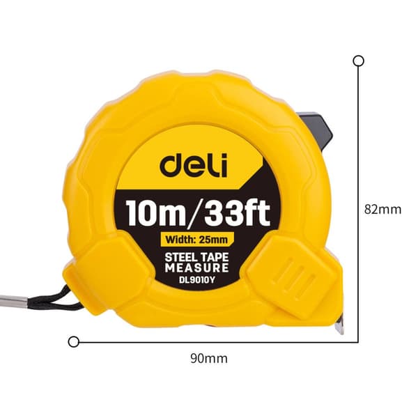 Stålmålebånd 10m/25mm Deli Tools EDL9010Y (gul)