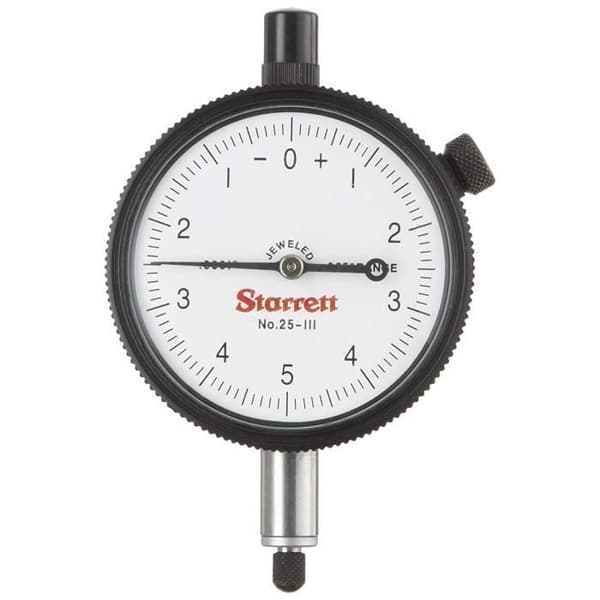 Starrett 25 111J urtavla, 0,325" skaftdiameter, rygg på mitten, vit urtavla, 0 5-0 avläsning, 2,25" urtavla diameter,
