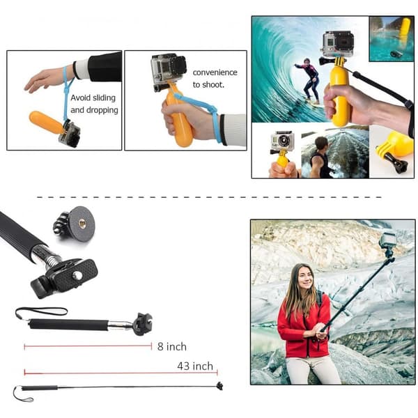 Go Pro tilbehørssæt (12 sæt til hjelm, bryst, hoved, monopod m.m.)