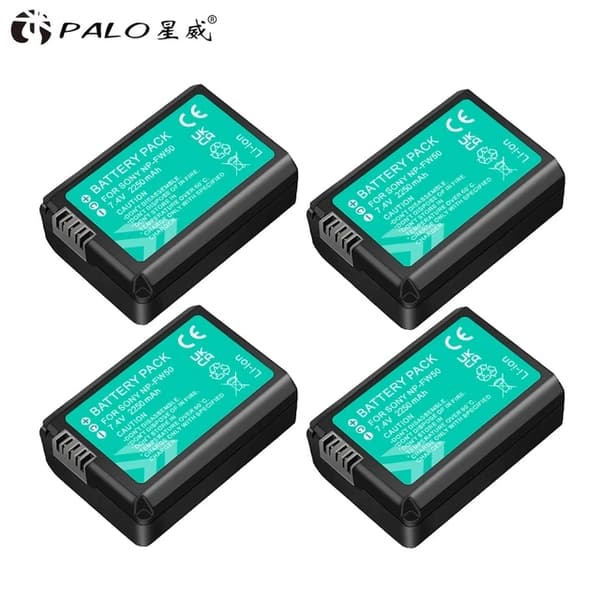 Sony NP-FW50 batteri, multifunktionsoplader, kompatibel med Sony Alpha-serien., 4 batterier