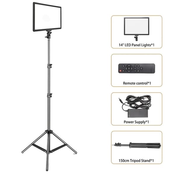 LED Videolampa, Dimbar Panel, Tre Färglägen, 200cm stativ