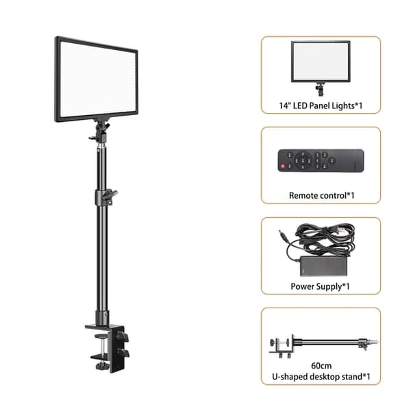 LED Videolampa, Dimbar Panel, Tre Färglägen, 200cm stativ