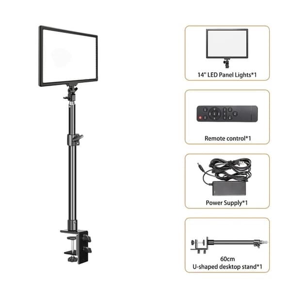 LED Videolampa, Dimbar Panel, Tre Färglägen, 200cm stativ