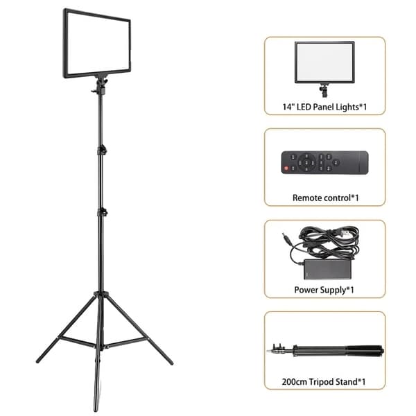 LED Videolampa, Dimbar Panel, Tre Färglägen, 200cm stativ 200cm tripod