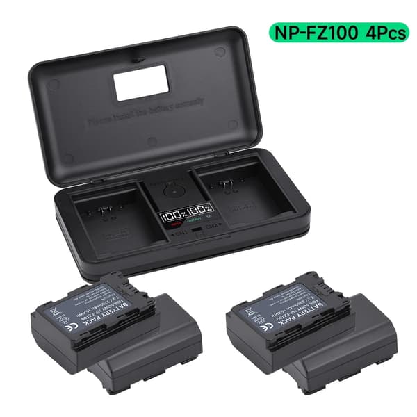 NP-FZ100 Batteripakke, Dobbelt-Slot LCD Oplader, 2280mAh Kapacitet,2 Batteri 1 Oplader