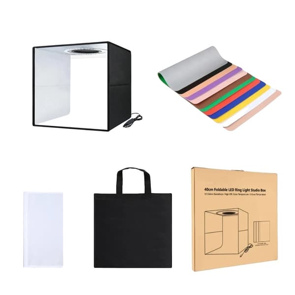 Fotografi Lightbox, 12 Farver Baggrunde, Justerbar Lysstyrke,40 cm sort udgave