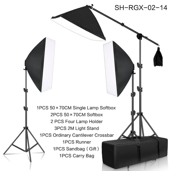 Softbox Belysningskit, 50x70 cm Størrelse, Inkluderer Fire Lampestativer,ingen pære studio