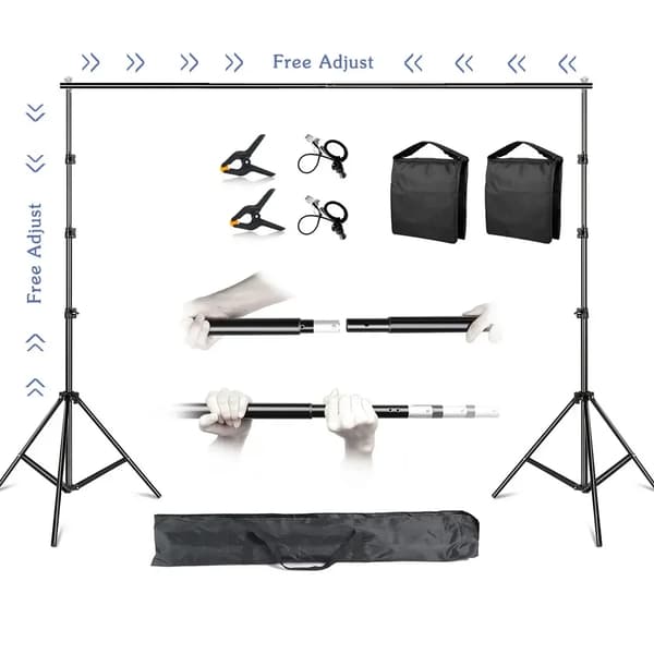 Fotografi Bakgrundsstödssystem, Justerbar Höjd 79 cm till 260 cm, Inkluderar Bärväska,Flexibel sandpåse, 2.6x3M
