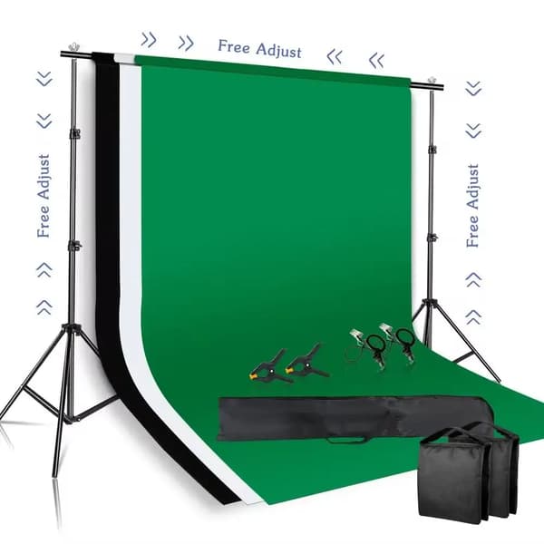 Fotografi Bakgrundsställ Kit, Justerbar Höjd, Inkluderar Bärväska,2000x2000, 3-färgs tyg