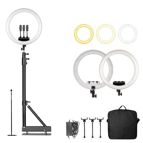 18 tum Ring Light, Justerbar Ljusstyrka 2500k-8500k, Hög Färgprecision RA95,18D 135cm Fäste