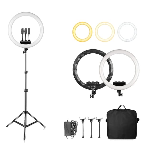 18 Tommer Ringlys, Dæmpbar 2500k-8500k, Justerbar Lysstyrke,18C 150cm Tripod