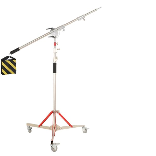 Fotograferings C-Stand, rostfritt stål konstruktion, justerbar Magic Leg,RÖD 3.2M Hjul