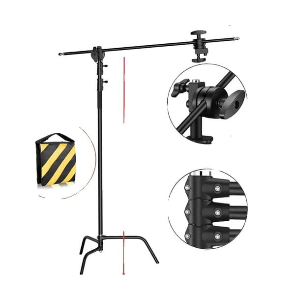 Korsarmljusstativ, 2490 mm maximal höjd, hållbart rostfritt stålmaterial,Svart 3.3m C Ställ