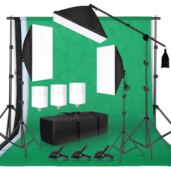 Foto Studio Sæt, 2.6x3m Baggrundsstøtte, 50x70cm Softbokse,Foto Studio Sæt 35