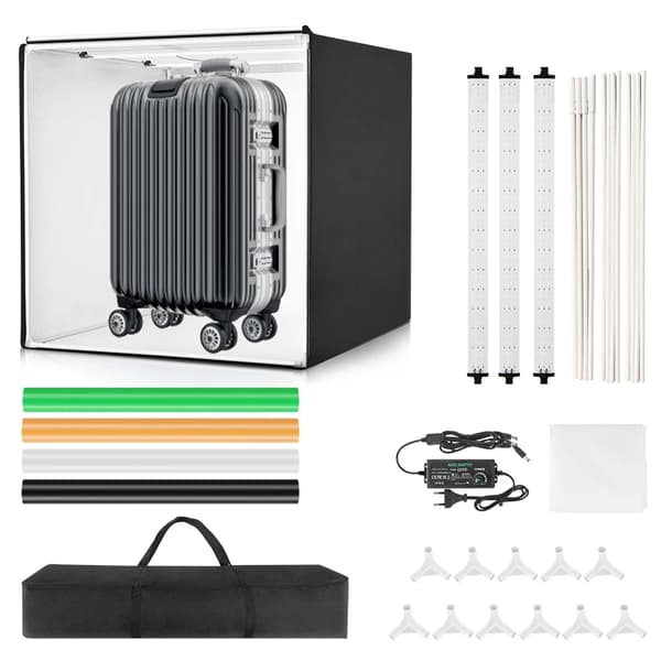 Lysboksfotografi, 3 LED-lys, 4 farvede baggrunde,Lysboks 32