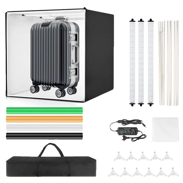 Lysboksfotografi, 3 LED-lys, 4 farvede baggrunde,Lysboks 32