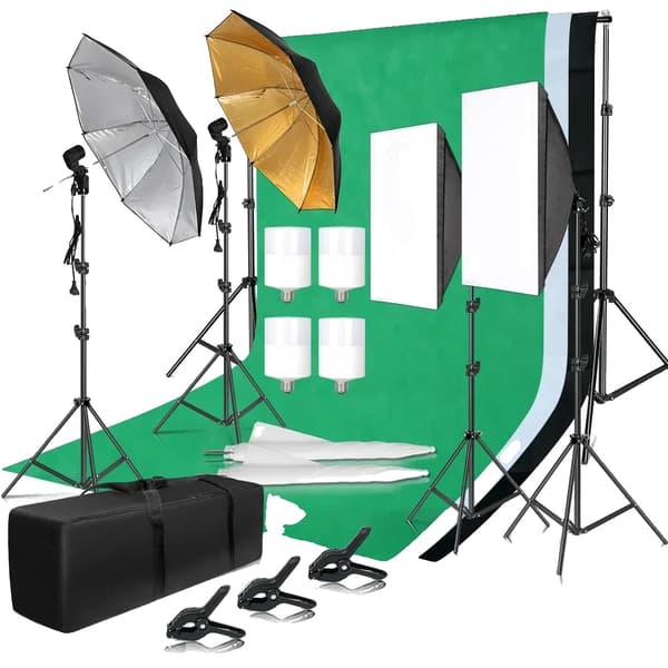 Foto Studio Belysningskit, 4 LED-lampor, 2,6x3m Bakgrundsställ Justerbart,Fotostudio Kit 54