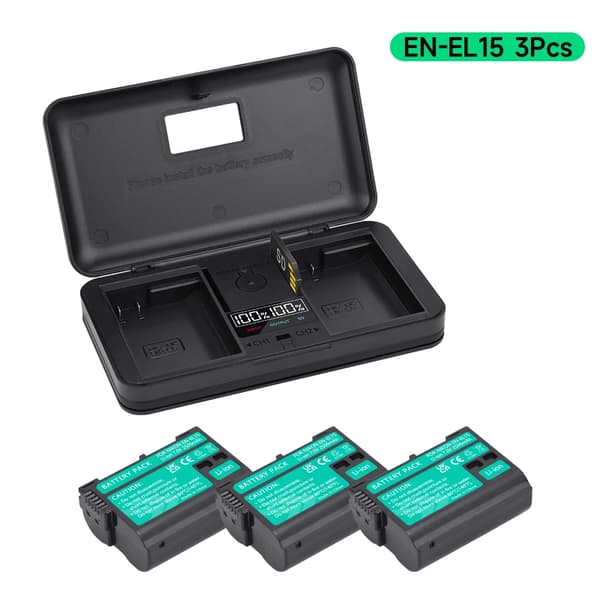EN-EL15 Batteripakke, 4 Højkvalitets Batterier, Multifunktionsoplader til Nikon Kameraer,3batteri og oplader