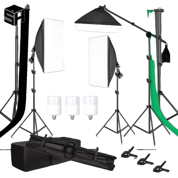 Fotobelysningssats, Fotobakgrund Muslin Bakgrunder, Softbox Ljusstativ,Fotostudio Kit
