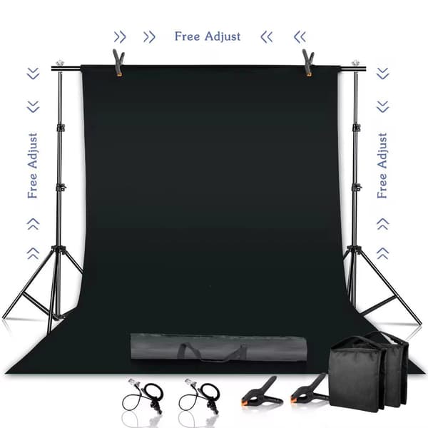 Fotografi Bakgrundsställ Kit, Justerbar Höjd, Inkluderar Bärväska,2600x3000, Med svart