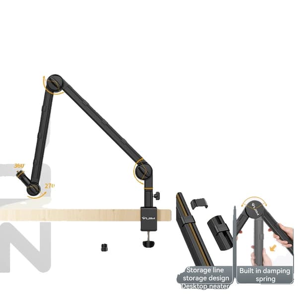 Skrivebords mikrofonstativ, 360 graders gimbal, justerbar højde, aluminiumlegering konstruktion,LS25 Mikrofonarm
