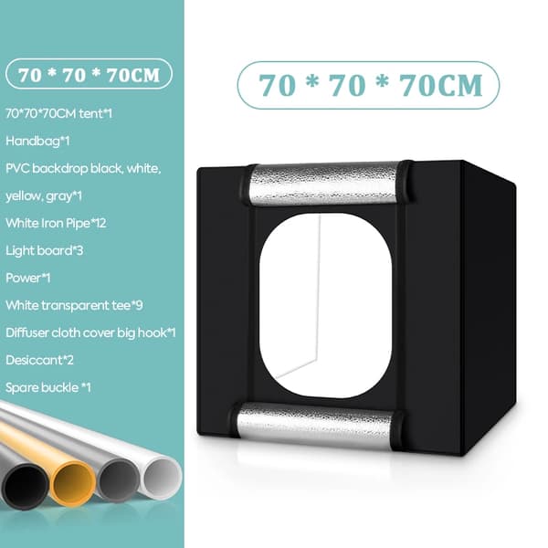 Valokuvalaatikko, 70*70*70 cm, himmennettävät LED-valot, neljä taustaväriä,70cm valokuvalaatikko