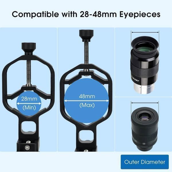 SV214 Pro telefonadapter 3-axlig universell klämma med utlösare 28mm-64mm för att fånga bilder och video genom teleskop eller digiscoping