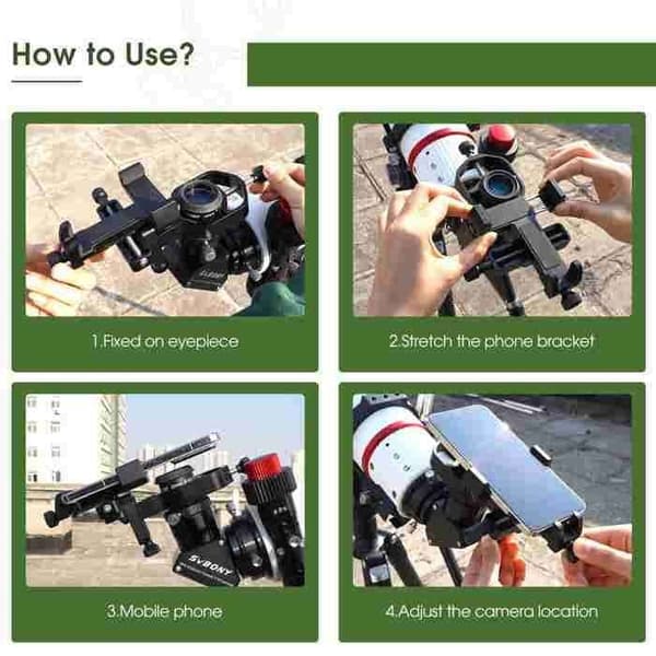 SV214 Pro telefonadapter 3-axlig universell klämma med utlösare 28mm-64mm för att fånga bilder och video genom teleskop eller digiscoping