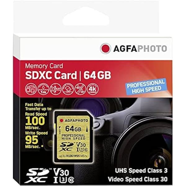 SDXC-kort - AGFAPHOTO - 64GB - UHS I - V30 - High Speed U3