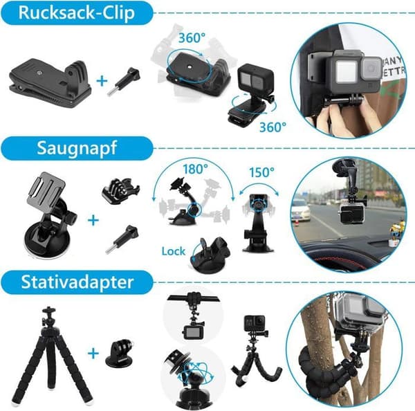 Tillbehör GoPro - Tillbehörsset kompatibelt med GoPro Hero 12 11 10 9 Black - Inkluderar bröstsele, en cykelhållare