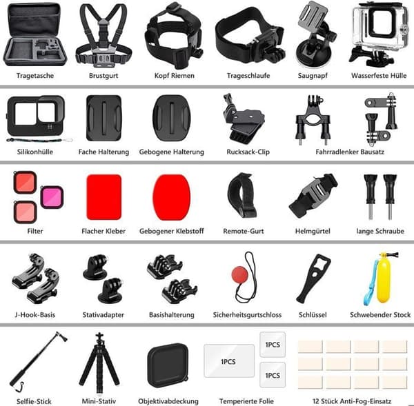 Tillbehör GoPro - Tillbehörsset kompatibelt med GoPro Hero 12 11 10 9 Black - Inkluderar bröstsele, en cykelhållare