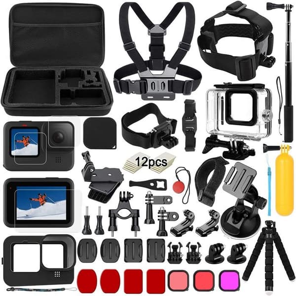 Tillbehör GoPro - Tillbehörsset kompatibelt med GoPro Hero 12 11 10 9 Black - Inkluderar bröstsele, en cykelhållare