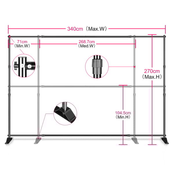 Backdrop Stand Kit, Justerbar Højde og Bredde, Flere Farvemuligheder,2,4x3,0M Hvid