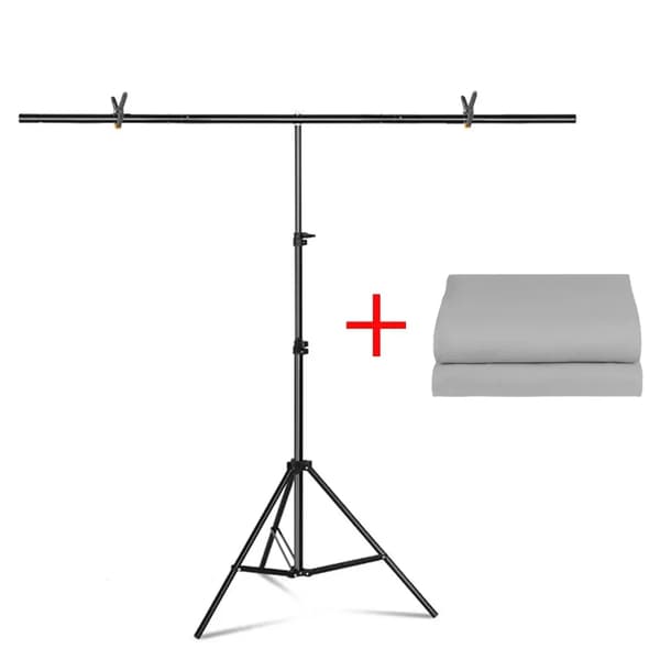 T-formet baggrundsrammestativ, justerbar højde, letvægtsdesign,202x200cm, Grå sæt
