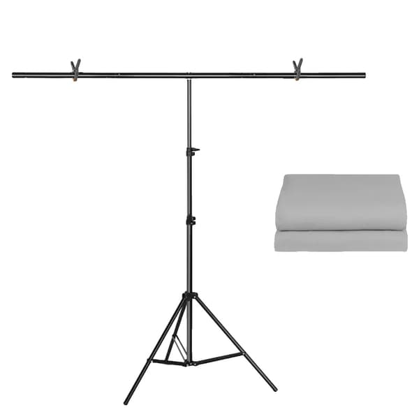 T-formet baggrundsrammestativ, justerbar højde, letvægtsdesign,202x200cm, Grå sæt