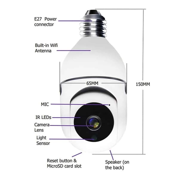 360° WiFi IP Kamera med Lutningsfunktion, Mörkerseende, Rörelsedetektering, 2-vägs ljud och LED-Ljus