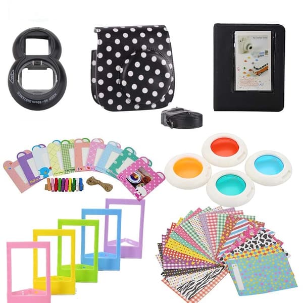 Tilbehørssæt til Fujifilm Instax Mini 8/9 - Prikket Sort